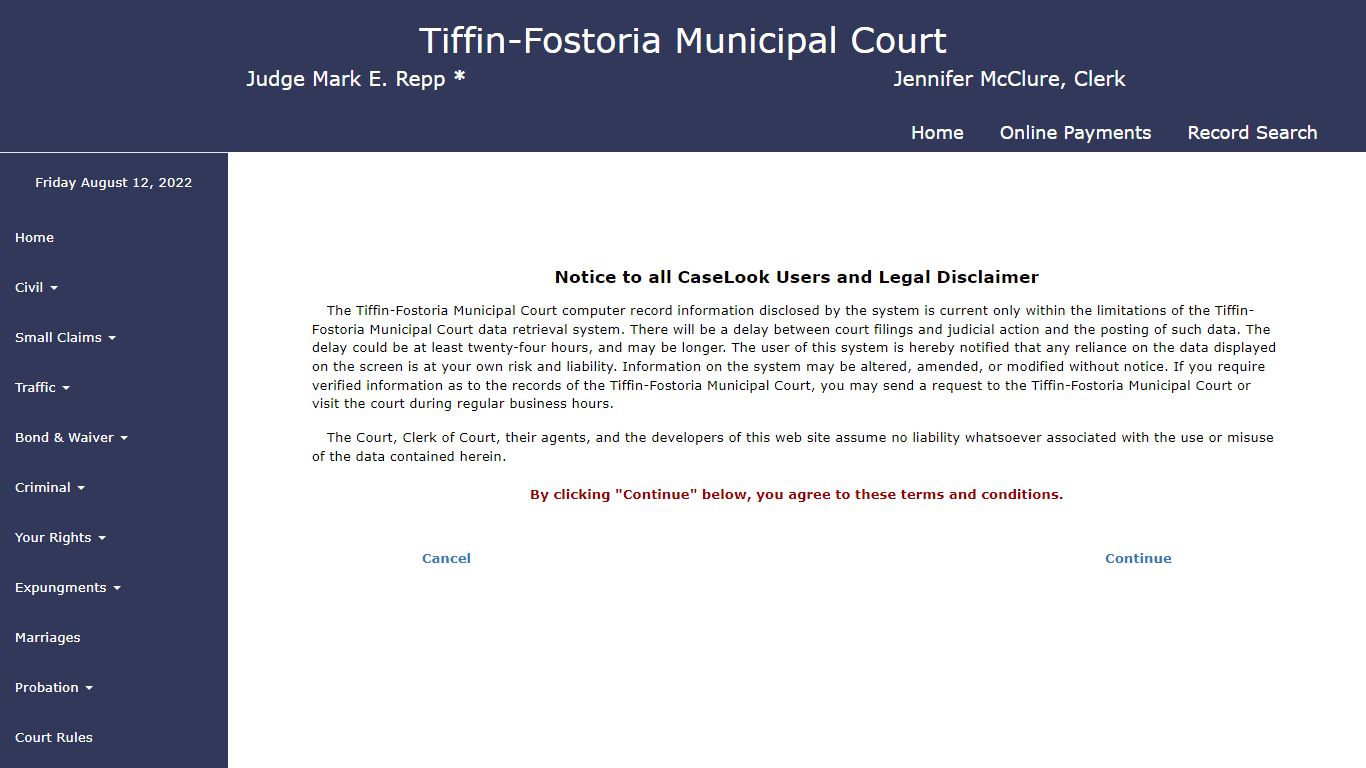 Tiffin-Fostoria Municipal Court - Record Search