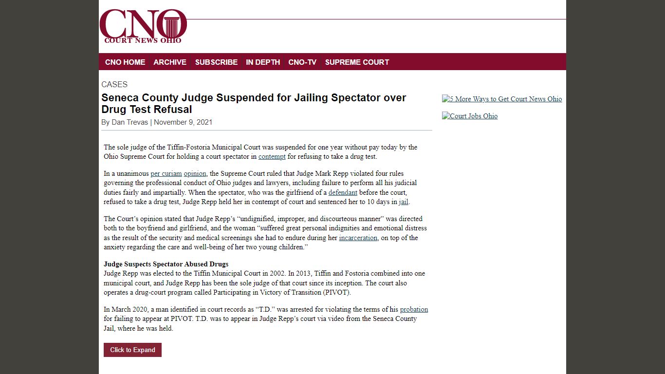 Seneca County Judge Suspended for Jailing Spectator over ...